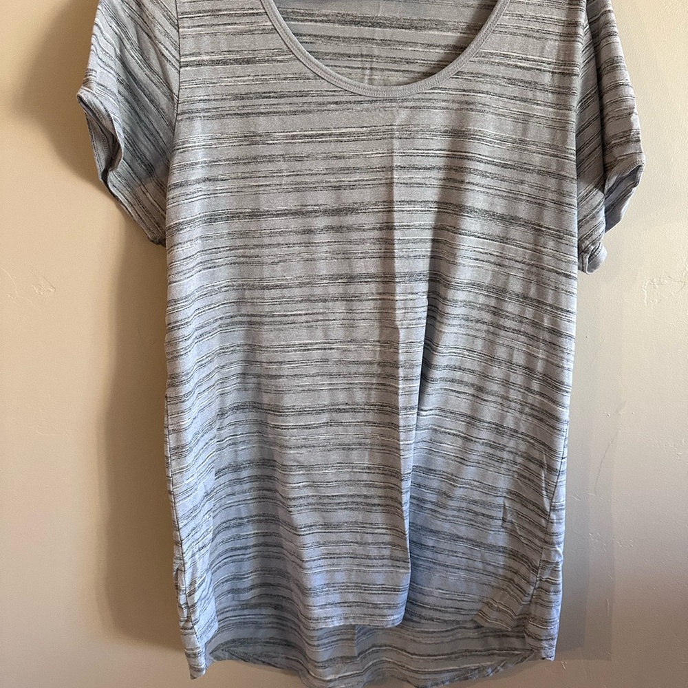 LuLaRoe Heather Gray Striped Short Sleeve Tee